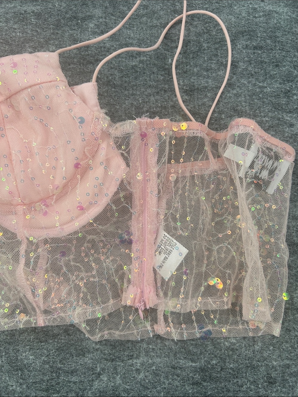 Princess Polly Pink Sequin Breanna Crop Mesh Size 4 - Picture 4 of 9